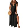 imageANRABESS Women Summer Deep V Neck Short Sleeve Dresses Slit Elegant Wedding Guest Formal Cocktail Evening Maxi Long DressShort Sleeve Black
