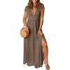 imageANRABESS Women Summer Deep V Neck Short Sleeve Dresses Slit Elegant Wedding Guest Formal Cocktail Evening Maxi Long DressShort Sleeve Khaki