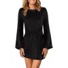 imageANRABESS Womens 2025 Fall Dress Long Lantern Sleeve Ribbed Knit Casual Tie Waist Lightweight Mini Sweater DressBlack