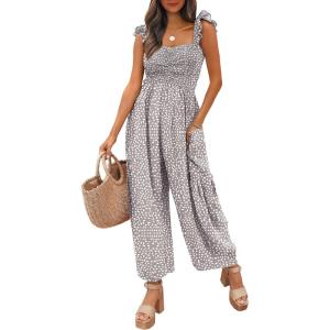 imageANRABESS Jumpsuits for Women Dressy One Piece Summer Outfits Wide Leg Sleeveless Smocked Romper Jumpers Casual Beach OverallsBrown White