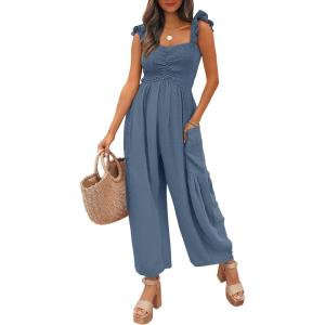 imageANRABESS Jumpsuits for Women Dressy One Piece Summer Outfits Wide Leg Sleeveless Smocked Romper Jumpers Casual Beach OverallsGrey Blue