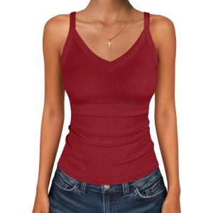 imageANRABESS V Neck Tank Tops for Women Ribbed Knit Camisole 2026 Summer Casual Sleeveless Slim Fitted Basic Cami Shirts ClothesRed