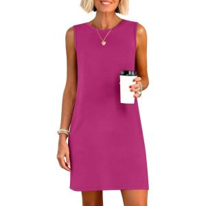 imageANRABESS Womens Summer Casual Mini Dresses 2026 Sleeveless Crewneck Split WrinkleFree Beach Travel Vacation Short SundressHot Pink