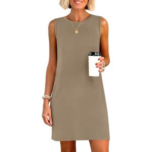 imageANRABESS Womens Summer Casual Mini Dresses 2026 Sleeveless Crewneck Split WrinkleFree Beach Travel Vacation Short SundressLight Brown