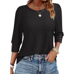 imageANRABESS Womens Tops 34 Sleeve Dressy Casual Blouses with Buttons Summer Eyelet Business Shirts Tunics 2026 Spring ClothesBlack
