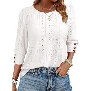 imageANRABESS Womens Tops 34 Sleeve Dressy Casual Blouses with Buttons Summer Eyelet Business Shirts Tunics 2026 Spring ClothesCream White