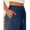 imageABRABESS Womens Palazzo Pants Wide Leg Flowy Drawstring High Waisted Casual Trousers 2026 Summer Beach Vacation OutfitsNavy Blue