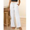 imageABRABESS Womens Palazzo Pants Wide Leg Flowy Drawstring High Waisted Casual Trousers 2026 Summer Beach Vacation OutfitsWhite