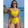 imageANRABESS Women Swimsuits Two Piece Bikini Set High Waisted Ribbed Tummy Control Modest Bathing Suits 2025 Beach Swim WearYellow