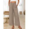 imageANRABESS Womens Wide Leg Linen Pants Summer Baggy Boho Casual Elastic Waist Long Lounge Travel Pants Trousers with PocketsLight Khaki