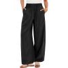 imageANRABESS Womens Wide Leg Linen Pants Summer Baggy Boho Casual Elastic Waist Long Lounge Travel Pants Trousers with PocketsBlack