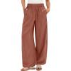 imageANRABESS Womens Wide Leg Linen Pants Summer Baggy Boho Casual Elastic Waist Long Lounge Travel Pants Trousers with PocketsRust Red
