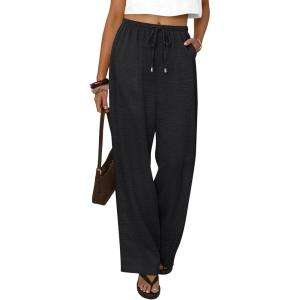 imageABRABESS Womens Palazzo Pants Wide Leg Flowy Drawstring High Waisted Casual Trousers 2026 Summer Beach Vacation OutfitsBlack