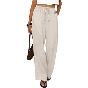 imageABRABESS Womens Palazzo Pants Wide Leg Flowy Drawstring High Waisted Casual Trousers 2026 Summer Beach Vacation OutfitsLight Yellow