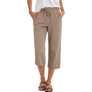 imageANRABESS Capris Pants for Women Summer Casual Loose Drawstring Elastic High Waist Straight 2026 Lounge Beach Cropped TrousersKhaki