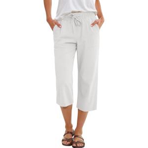 imageANRABESS Capris Pants for Women Summer Casual Loose Drawstring Elastic High Waist Straight 2026 Lounge Beach Cropped TrousersOffwhite