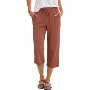 imageANRABESS Capris Pants for Women Summer Casual Loose Drawstring Elastic High Waist Straight 2026 Lounge Beach Cropped TrousersRust