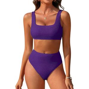 imageANRABESS Women Swimsuits Two Piece Bikini Set High Waisted Ribbed Tummy Control Modest Bathing Suits 2025 Beach Swim WearDark Purple