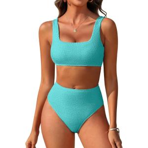 imageANRABESS Women Swimsuits Two Piece Bikini Set High Waisted Ribbed Tummy Control Modest Bathing Suits 2025 Beach Swim WearMint Blue