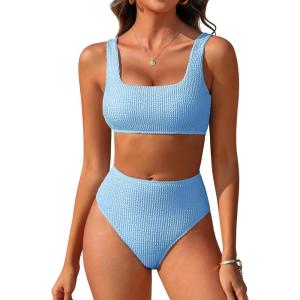 imageANRABESS Women Swimsuits Two Piece Bikini Set High Waisted Ribbed Tummy Control Modest Bathing Suits 2025 Beach Swim WearSky Blue