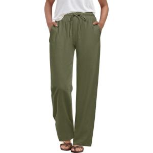 imageANRABESS Womens Casual Pants Summer High Waist Drawstring Loose Fit Straight Leg 2026 Comfy Lounge Trousers with PocketsArmy Green