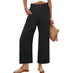 imageANRABESS Womens Wide Leg Palazzo Pants Summer Beach High Waisted Cropped Flowy Pants 2026 Dressy Casual Trousers with PocketsBlack