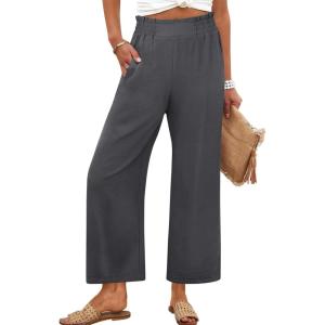 imageANRABESS Womens Wide Leg Palazzo Pants Summer Beach High Waisted Cropped Flowy Pants 2026 Dressy Casual Trousers with PocketsDark Gray
