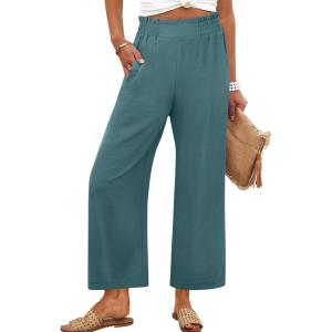 imageANRABESS Womens Wide Leg Palazzo Pants Summer Beach High Waisted Cropped Flowy Pants 2026 Dressy Casual Trousers with PocketsLake
