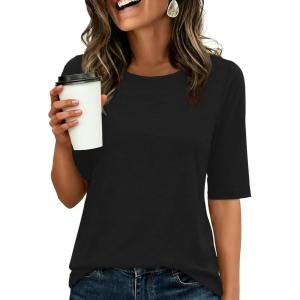 imageANRABESS Womens Half Sleeve Tops Crewneck Shirts Basic Fit Tee Trendy 2026 Spring Summer Business Casual TShirtsBlack