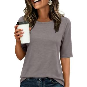 imageANRABESS Womens Half Sleeve Tops Crewneck Shirts Basic Fit Tee Trendy 2026 Spring Summer Business Casual TShirtsGray Taupe