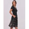 imageANRABESS Women Summer Dress Casual Short Sleeve V Neck ALine Knee Length Pleated Flowy 2025 Fashion Midi Dresses with PocketBlack Floral
