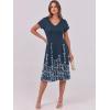 imageANRABESS Women Summer Dress Casual Short Sleeve V Neck ALine Knee Length Pleated Flowy 2025 Fashion Midi Dresses with PocketNavy Blue Floral
