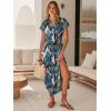 imageANRABESS Women Summer Maxi Dress Casual Short Sleeve V Neck Button Up Loose Split Travel Dresses 2026 Beach Vacation SundressLeaf Printed