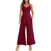imageANRABESS Jumpsuits for Women 2026 Summer Dressy Spaghetti Strap Ribbed V Neck Wide Leg Overalls Flowy Romper Jumpers OutfitsBurgundy Red