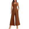 imageANRABESS Jumpsuits for Women 2026 Summer Dressy Spaghetti Strap Ribbed V Neck Wide Leg Overalls Flowy Romper Jumpers OutfitsCaramel
