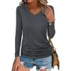 imageANRABESS Shirts for Women Long Sleeve V Neck Tops Dressy Business Casual Side Ruched TShirts 2025 Fall Tee Blouses OutfitsDark Grey