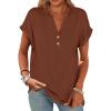 imageANRABESS Womens Short Sleeve Henley Tops V Neck Dressy Casual Blouses Summer Trendy Tee Shirts 2025 Vacation Fashion ClothesMaple Brown
