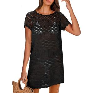 imageANRABESS Swimsuit Cover Up for Women 2026 Crochet Bathing Suit Swimwear Mesh Knit Beach Dress Summer Vacation Outfit ClothesBlack