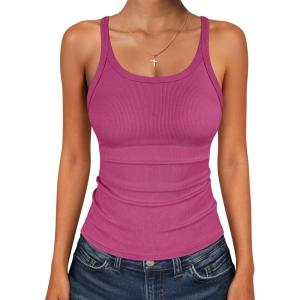 imageANRABESS Tank Top for Womens Summer 2026 Scoop Neck Sleeveless Ribbed Knit Workout Basic Tees Slim Fitted Cami ShirtsHot Pink