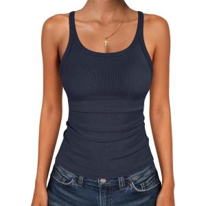 imageANRABESS Tank Top for Womens Summer 2026 Scoop Neck Sleeveless Ribbed Knit Workout Basic Tees Slim Fitted Cami ShirtsNavy Blue