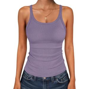 imageANRABESS Tank Top for Womens Summer 2026 Scoop Neck Sleeveless Ribbed Knit Workout Basic Tees Slim Fitted Cami ShirtsPurple