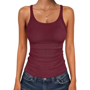 imageANRABESS Tank Top for Womens Summer 2026 Scoop Neck Sleeveless Ribbed Knit Workout Basic Tees Slim Fitted Cami ShirtsWine Red
