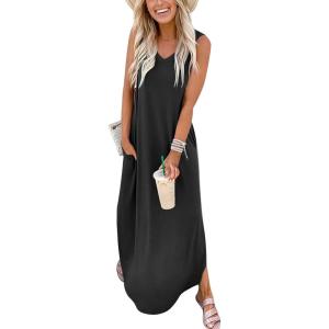 imageANRABESS Women Maxi Dress Summer Casual Sleeveless V Neck Sundress Coverups Beach Vacation Clothes with PocketsBlack