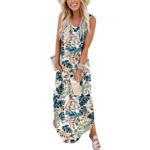imageANRABESS Women Maxi Dress Summer Casual Sleeveless V Neck Sundress Coverups Beach Vacation Clothes with PocketsFloral Colorful Leaves