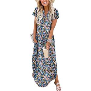 imageANRABESS Women Summer Maxi Dress Casual Short Sleeve V Neck Button Up Loose Split Travel Dresses 2026 Beach Vacation SundressBlue Purple Floral
