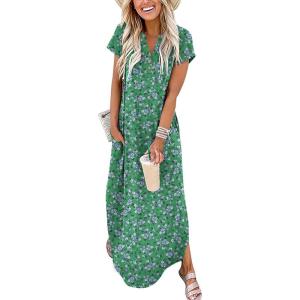 imageANRABESS Women Summer Maxi Dress Casual Short Sleeve V Neck Button Up Loose Split Travel Dresses 2026 Beach Vacation SundressGreen White Purple Floral