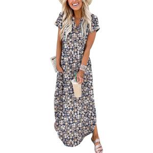 imageANRABESS Women Summer Maxi Dress Casual Short Sleeve V Neck Button Up Loose Split Travel Dresses 2026 Beach Vacation SundressNavy Blue Pink Floral