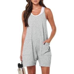 imageANRABESS Womens Rompers Summer Casual Loose Sleeveless Overalls Spaghetti Strap Shorts Jumpsuit 2026 Beach Vacation OutfitsLight Grey