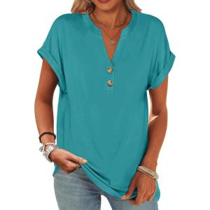imageANRABESS Womens Short Sleeve Henley Tops V Neck Dressy Casual Blouses Summer Trendy Tee Shirts 2025 Vacation Fashion ClothesSky Blue