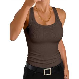 imageANRABESS Womens Sleeveless Square Neck Tank Tops Summer Racerback Workout Top Ribbed Knit Slim Fit Basic 2026 Casual ClothesCoffee